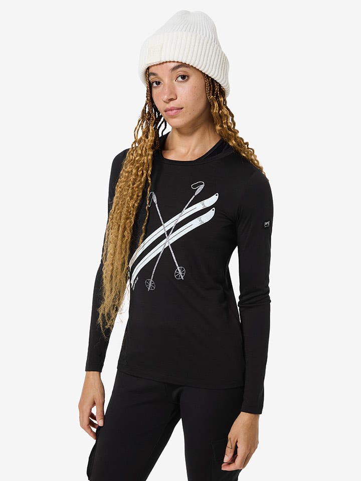 Funktionslongsleeve "Kryssede Ski" in Schwarz/ Weiß