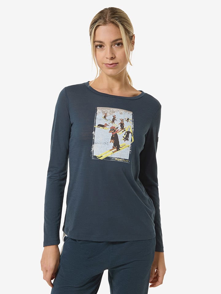 Funktionslongsleeve "Dachshund Party" in Dunkelblau/ Weiß
