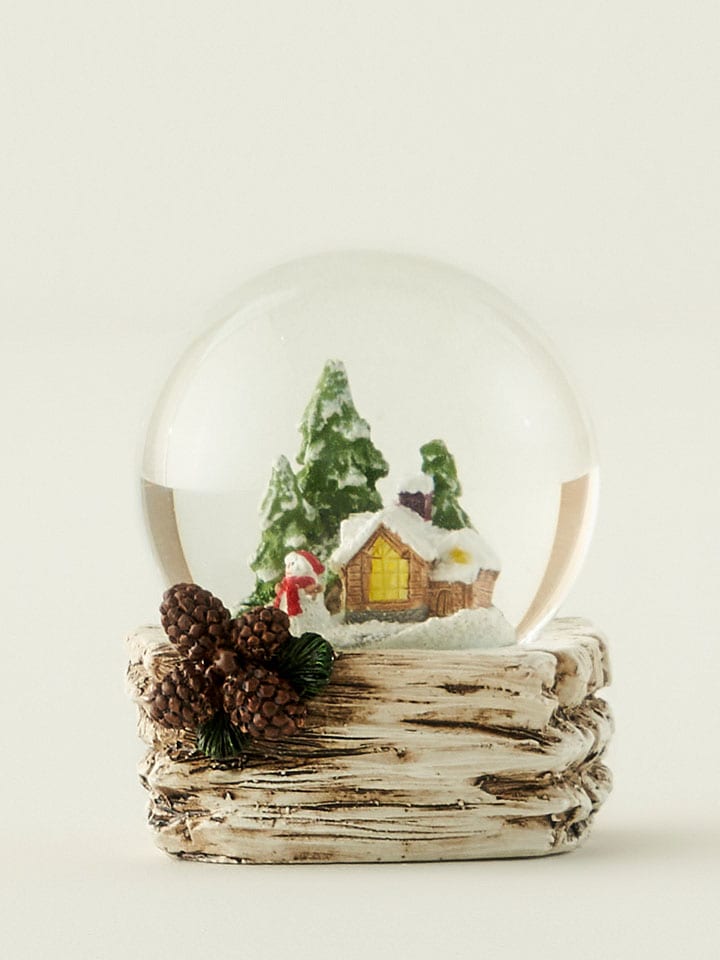 Schneeballkugel in Braun/ Grün - (H)8 x Ø 7 cm