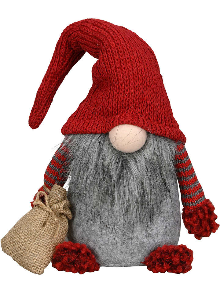 Figurka dekoracyjna "Gnome" w kolorze czerwono-szarym - 17 x 36 x 10 cm