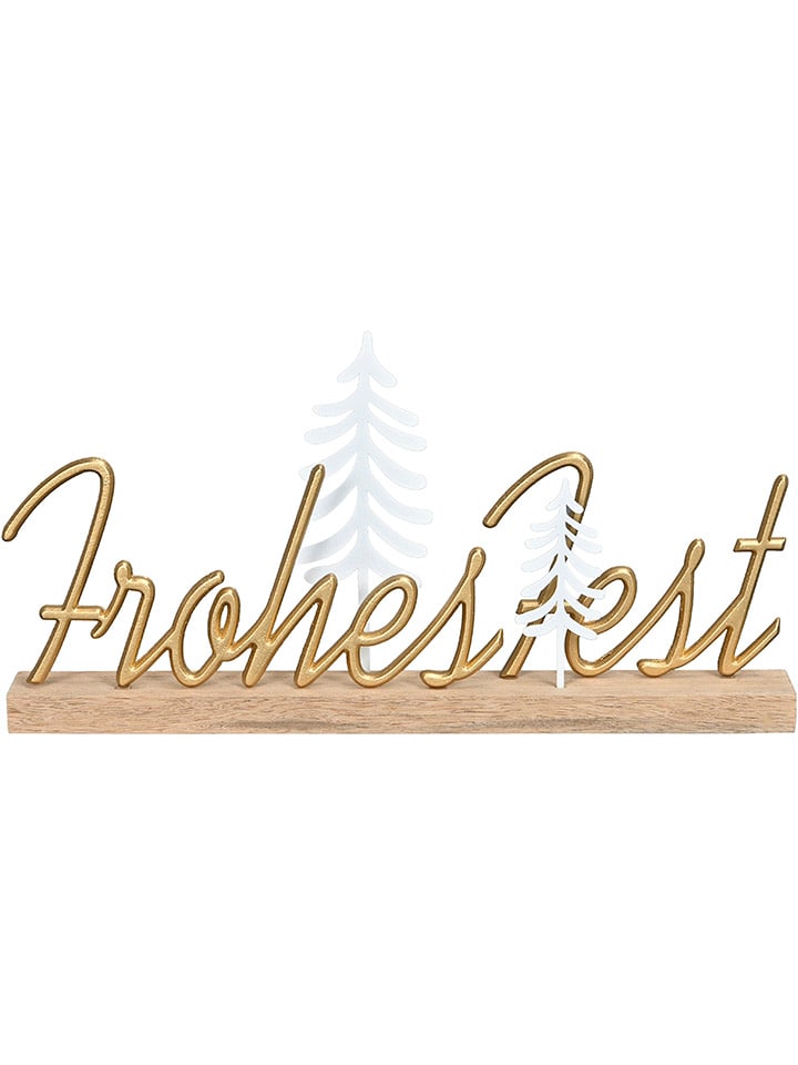 Dekoaufsteller "Frohes Fest" in Gold/ Hellbraun - (B)28,5 x (H)14 cm