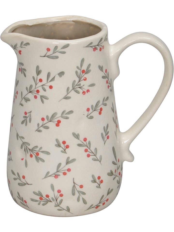 Dzbanek dekoracyjny "Berry Branches" w kolorze kremowym - wys. 18,5 cm