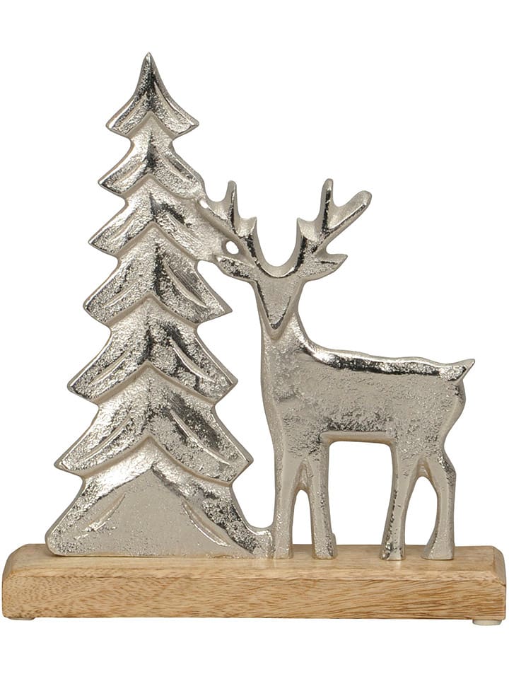 Decofiguur "Hert" zilverkleurig - (B)23 x (H)26 x (D)5 cm
