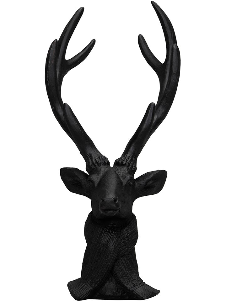 Decofiguur "Hertenhoofd" zwart - (B)13 x (H)29 x (D)14 cm