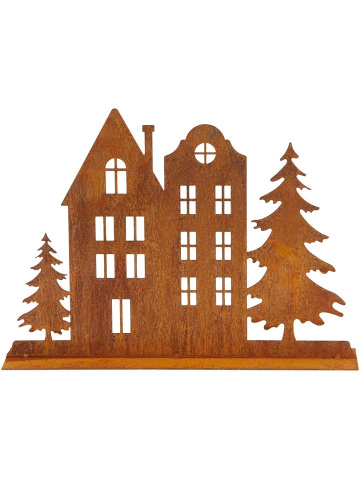 Deco-object "Huizen met bomen" lichtbruin - (B)39,5 x (H)28 x (D)10 cm