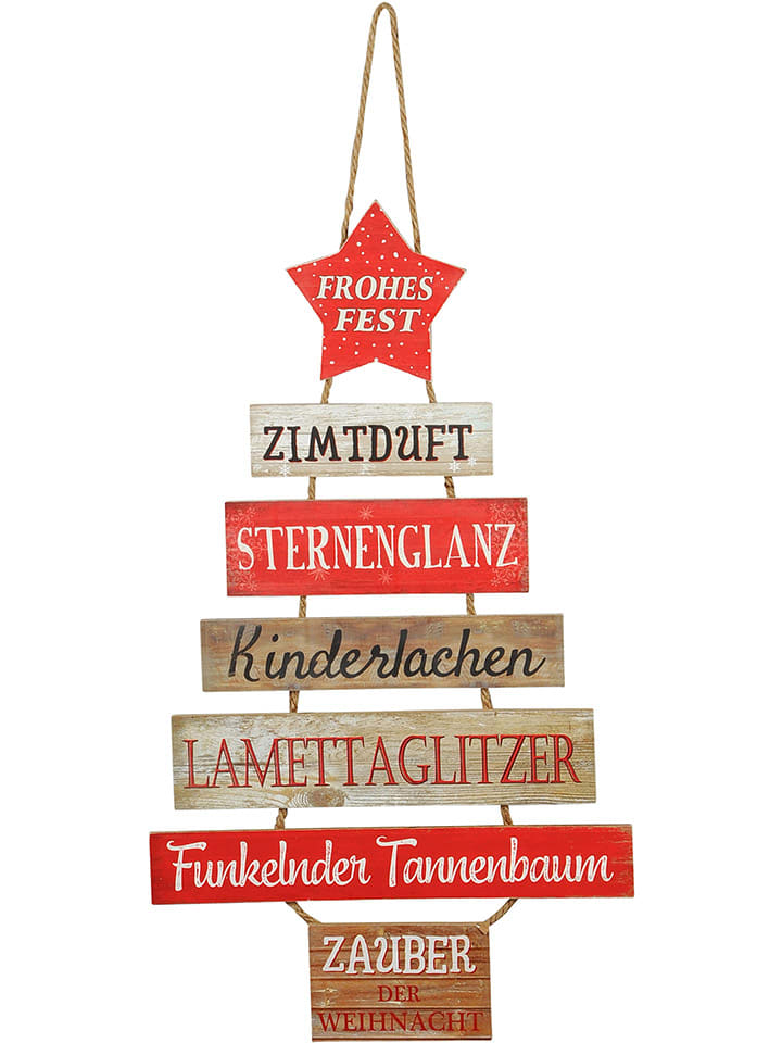 Tabliczka dekoracyjna "Frohes Fest" w kolorze czerwono-biało-jasnobrązowym - 40 x 70 cm