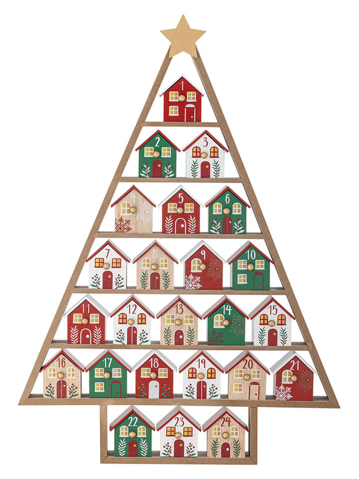 Adventskalender ''Calvin'' in Beige/ Rot/ Grün - (B)44 x (H)61,5 x (T)6 cm