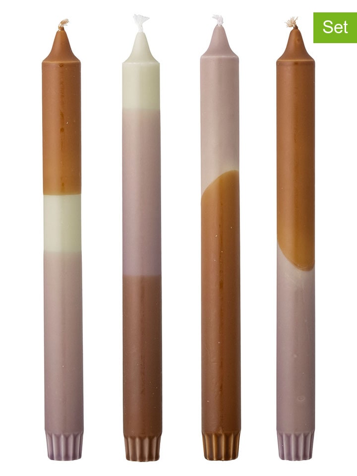 Świece (4 szt.) "Dip Dye" w kolorze jasnobrązowo-fioletowym - 4x 75 g
