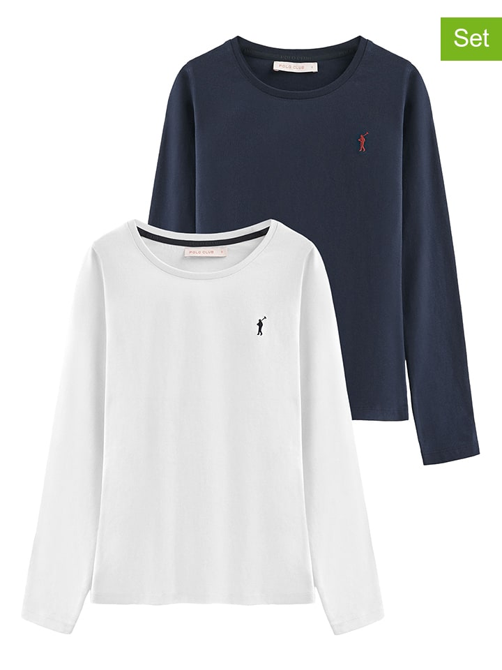 2er-Set: Longsleeves in Dunkelblau/ Weiß
