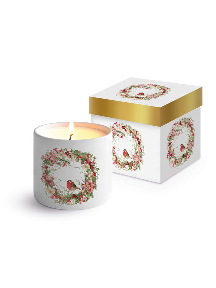 Kaars ''Beautiful Christmas'' wit/meerkleurig - (H)8,5 x Ø 7 cm