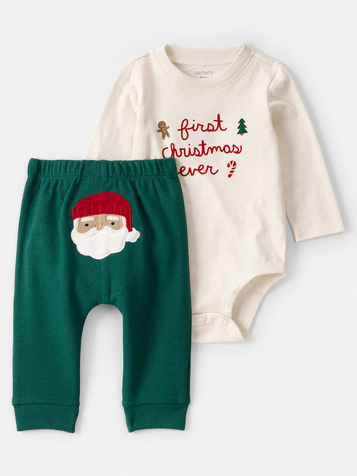 2tlg. Outfit in Grün/ Creme