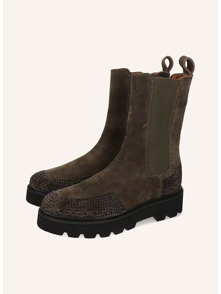 Skórzane botki w kolorze khaki