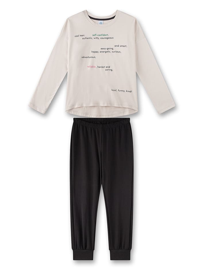 Pyjama in Beige/ Schwarz