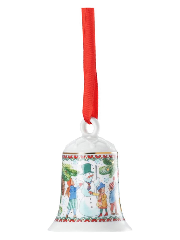 Dzwonek choinkowy w kolorze biało-zielonym - wys. 7,5 x Ø 5,3 cm