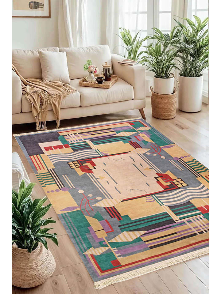 Katoenen tapijt ''127'' beige/meerkleurig