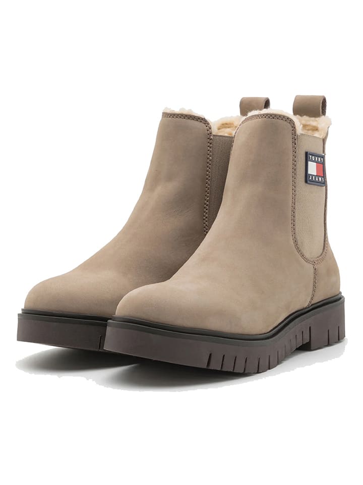 Leder-Chelsea-Boots in Khaki