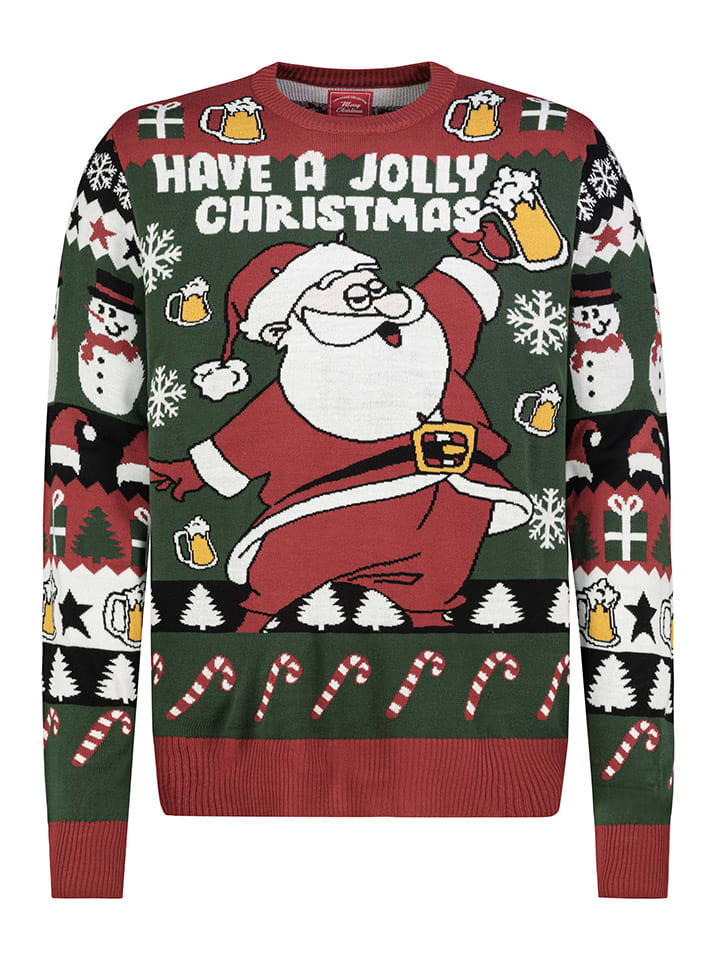 Sweter w kolorze ciemnozielono-czerwonym