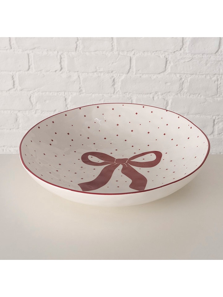 Kom "Boucle" wit/rood - Ø 33,5 cm