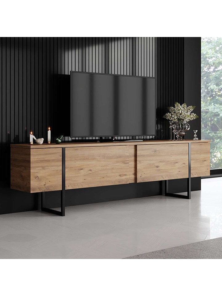 TV-ladekast "Luxe" lichtbruin/zwart - (B)180 x (H)50 x (D)30 cm