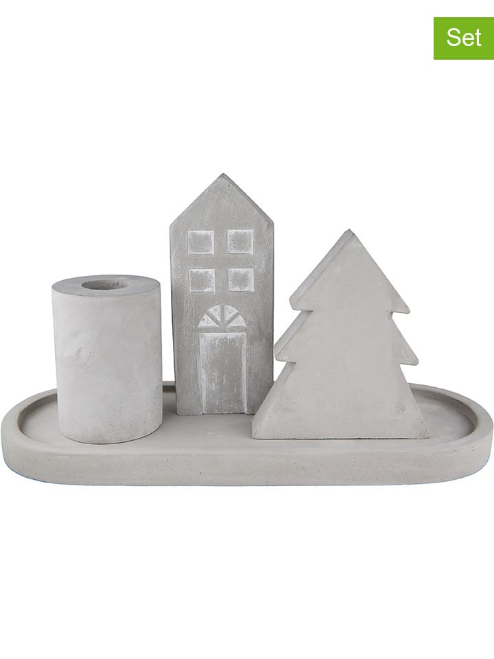 4-częściowy zestaw dekoracyjny w kolorze szarym - 24 x 13 x 4 cm