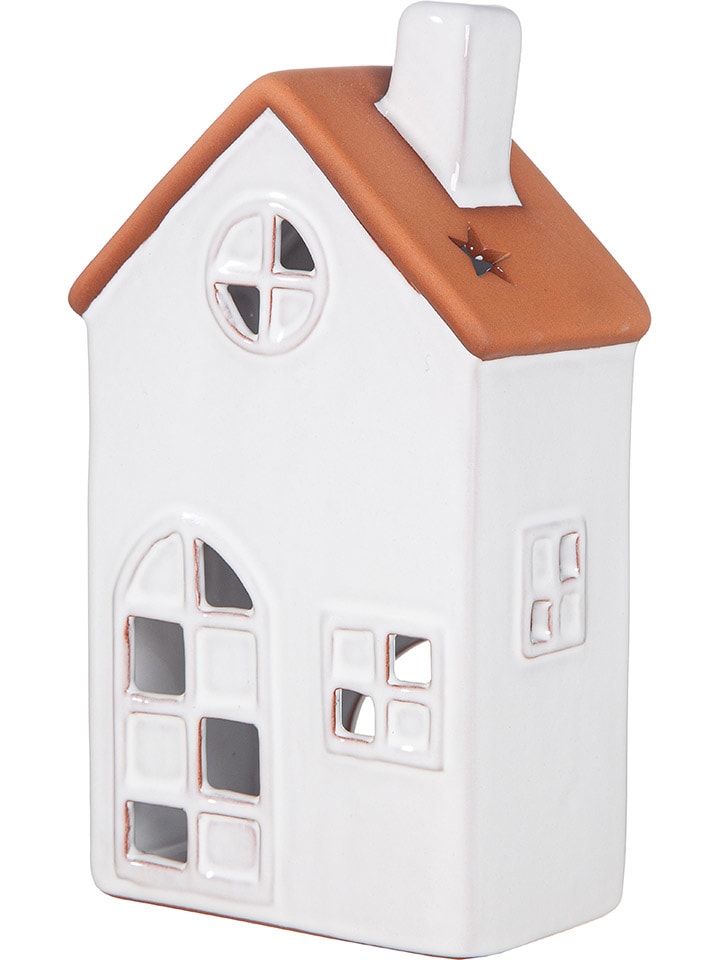Teelichthalter "Casa" in Weiß - (B)10,5 x (H)18 x (T)6 cm