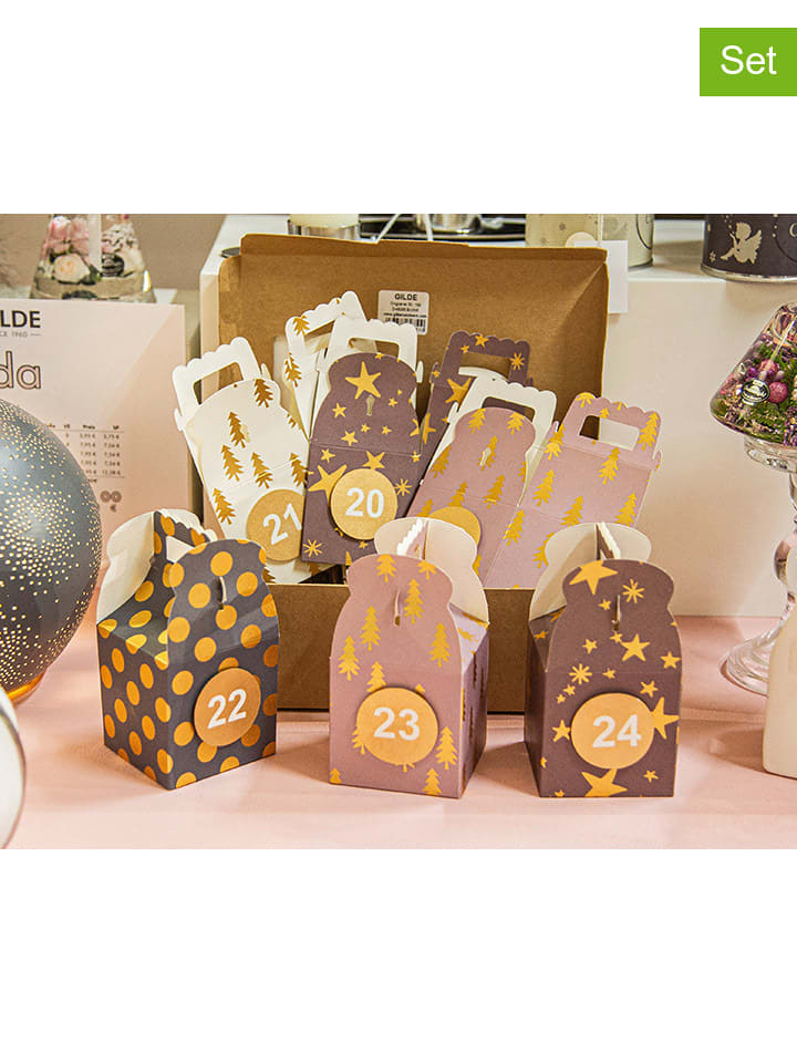 24-delige adventskalenderset "Regalo" grijs/paars/wit - (B)9 x (H)15 x (D)3,5 cm
