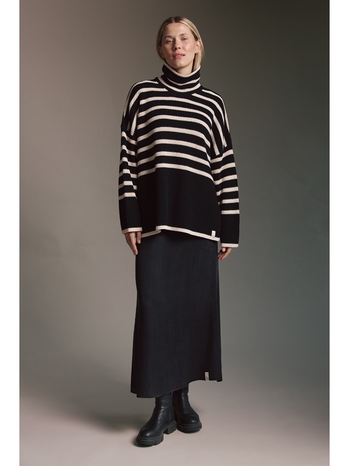 Rollkragenpullover in Schwarz/ Creme
