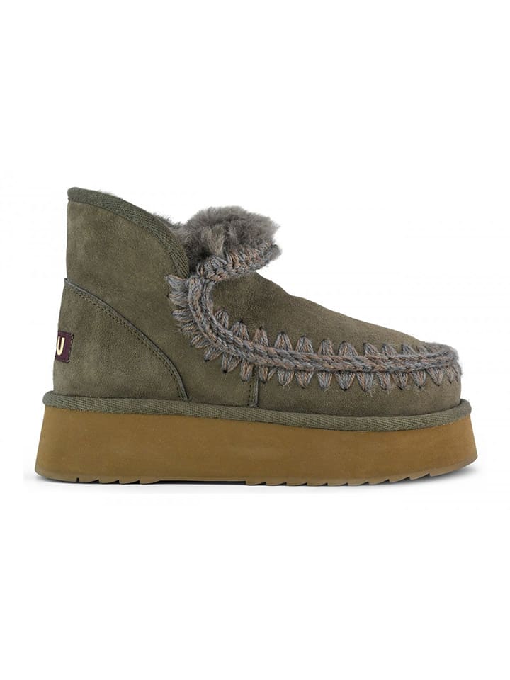 Leder-Winterboots in Khaki