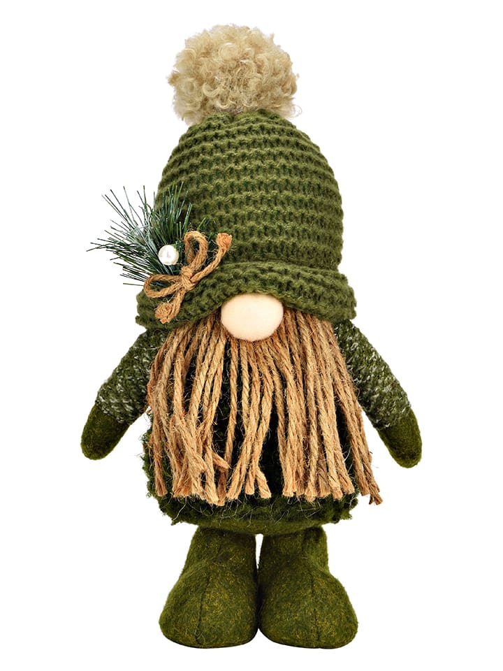 Figurka dekoracyjna "Gnome" w kolorze zielonym - 15 x 28 x 11 cm