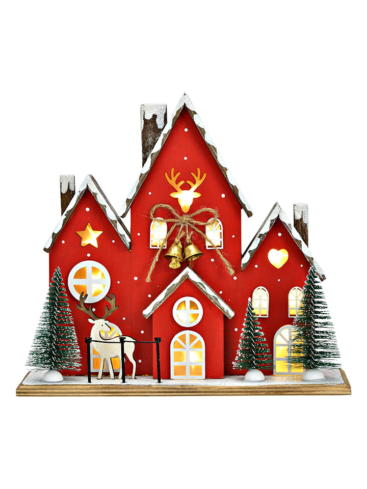 Lampa dekoracyjna LED "Christmas House" w kolorze czerwonym - 23 x 20 x 8 cm