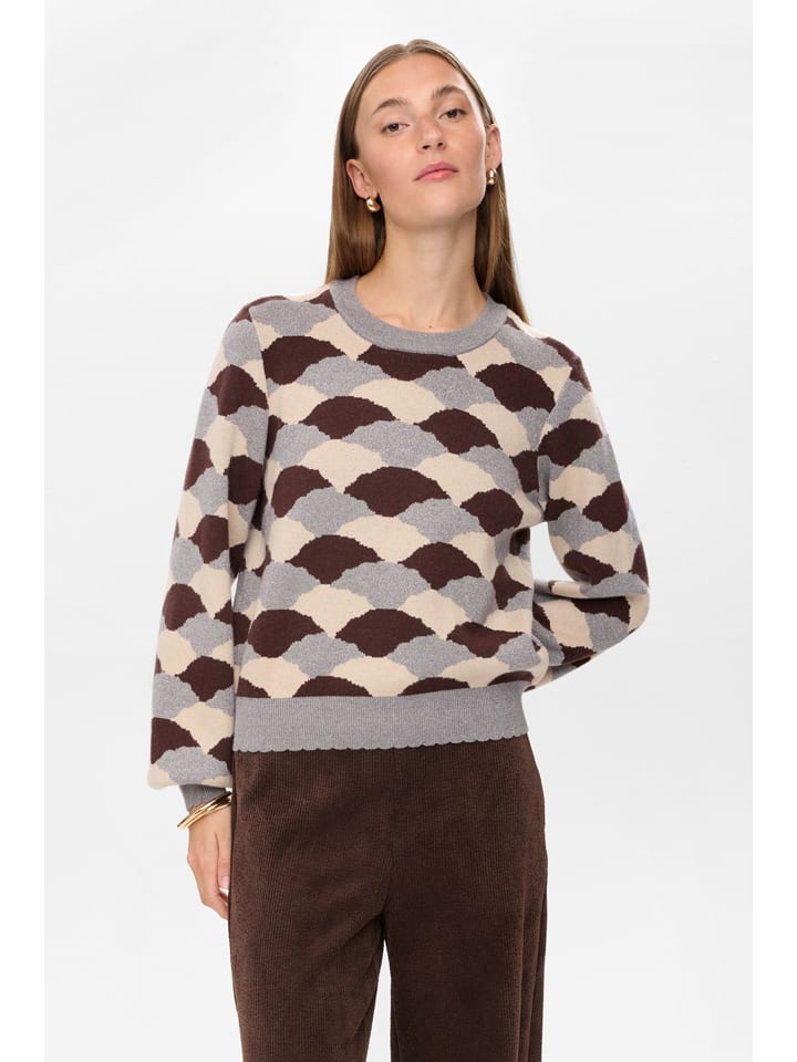 Sweter "Nulila" w kolorze szaro-ciemnobrązowo-kremowym