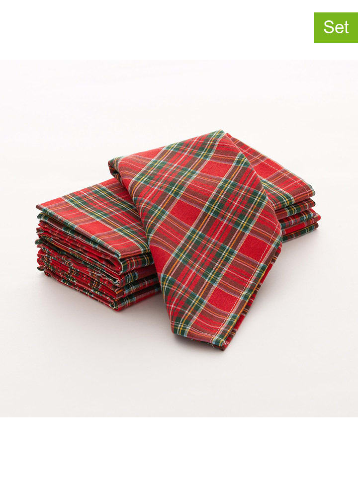 6-delige set: servetten "Check" rood/groen - (L)45 x (B)45 cm