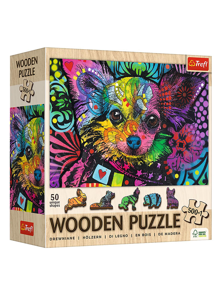 501-częściowe drewniane puzzle "Colourful puppy" - 12+