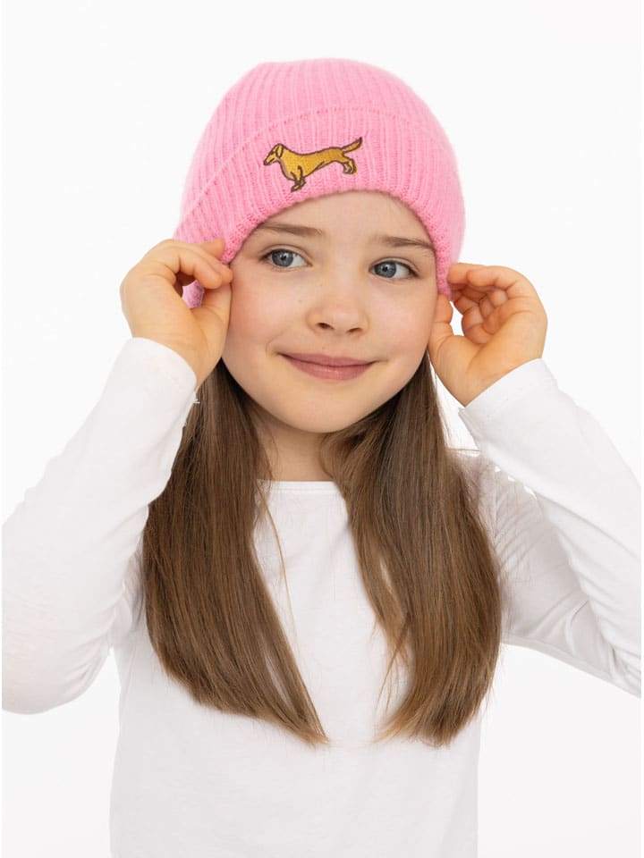 Kaszmirowa czapka beanie "Dachshund" w kolorze różowym