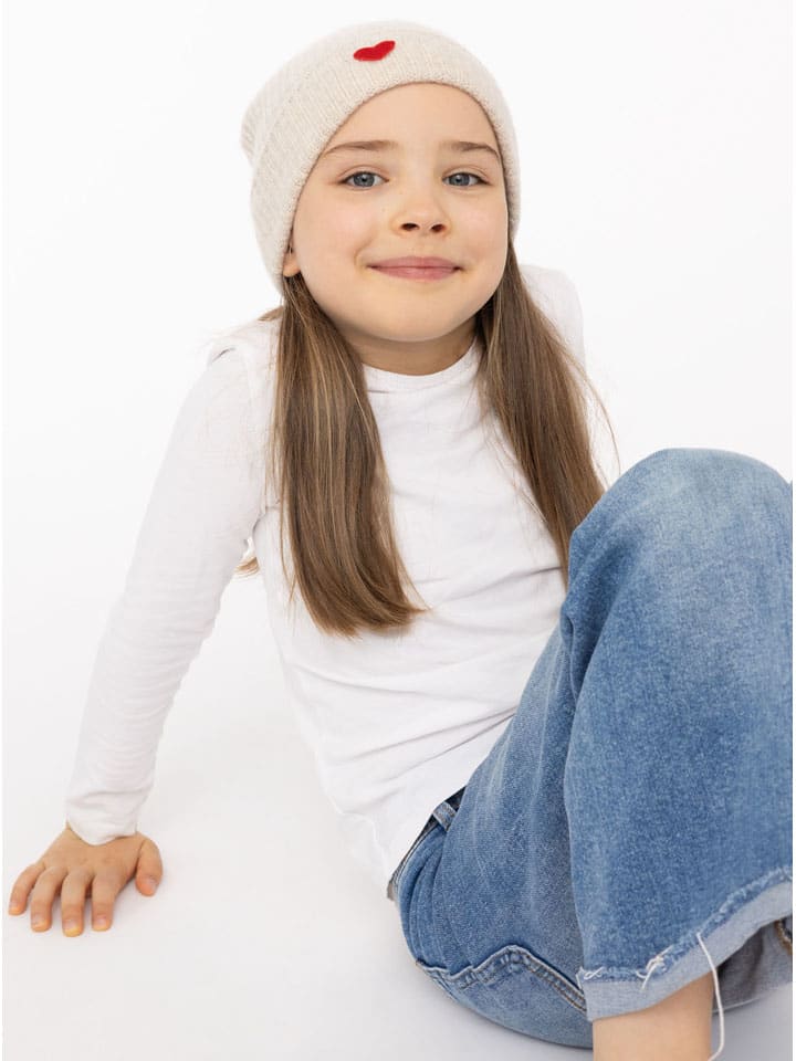 Kaszmirowa czapka beanie "Heart" w kolorze beżowym