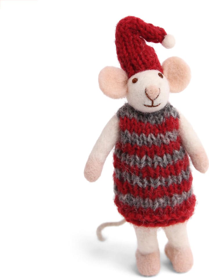Decofiguur "Mouse" crème/rood - (B)4 x (H)14 x (D)3 cm
