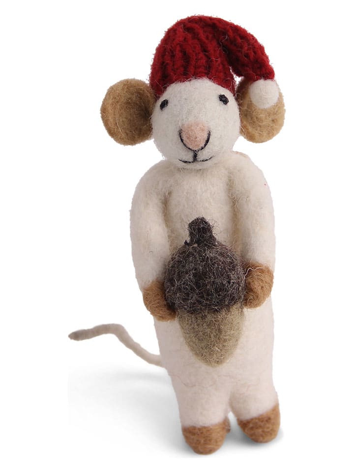 Figurka dekoracyjna "Mouse" w kolorze kremowym - 4,5 x 13 x 4 cm