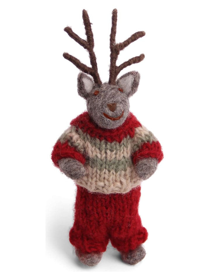 Decofiguur "Mouse" grijs/rood - (B)4 x (H)14 x (D)3 cm