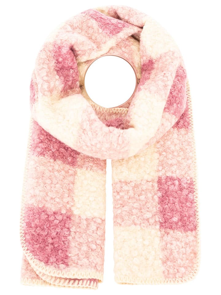 Schal "Karo & Teddy" in Creme/ Rosa - (L)180 x (B)60 cm