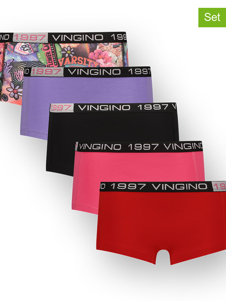 5er-Set: Pantys in Rot/ Schwarz/ Pink