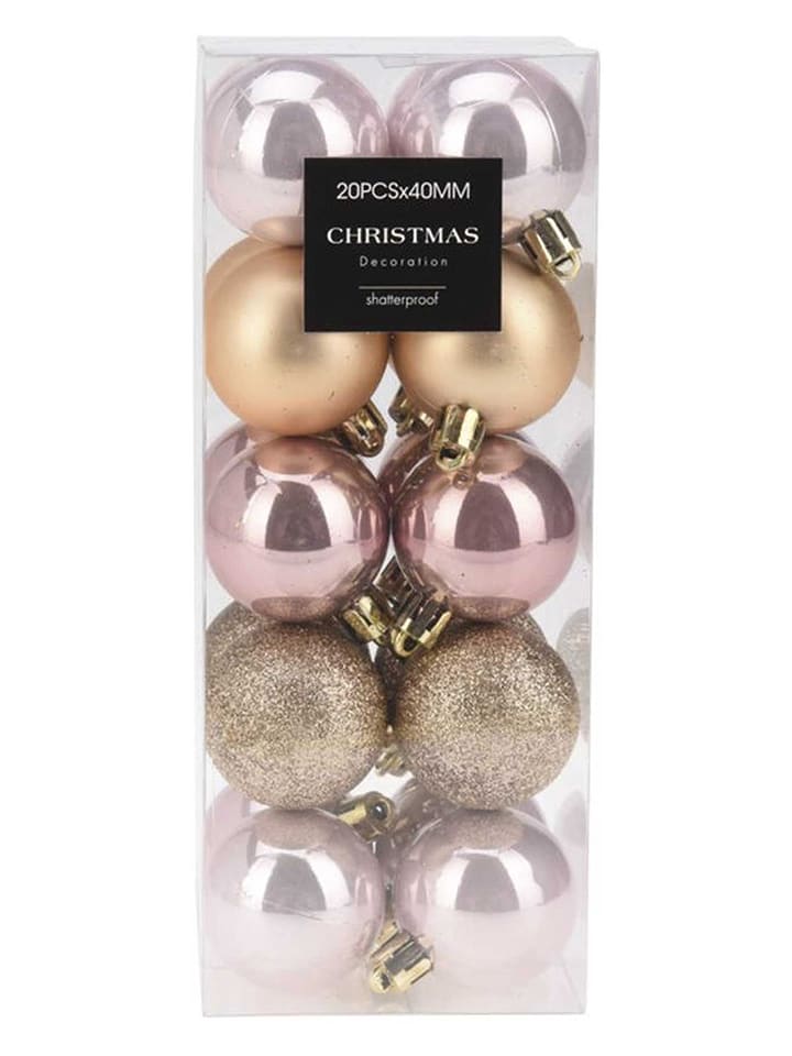 Bombki (20 szt.) w kolorze złoto-jasnoróżowym - Ø 4 cm