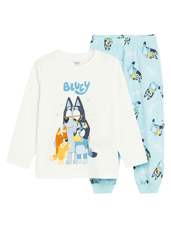 Pyjama in Creme/ Hellblau