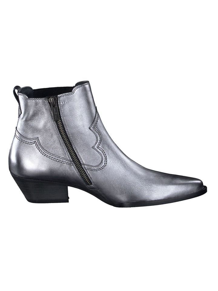 Leder-Stiefeletten in Silber