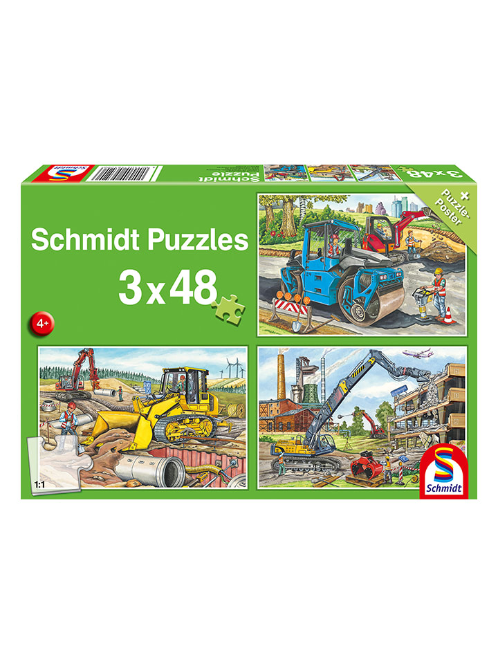 3x 48tlg. Puzzle "Meine liebsten Baustellenfahrzeuge" - ab 4 Jahren