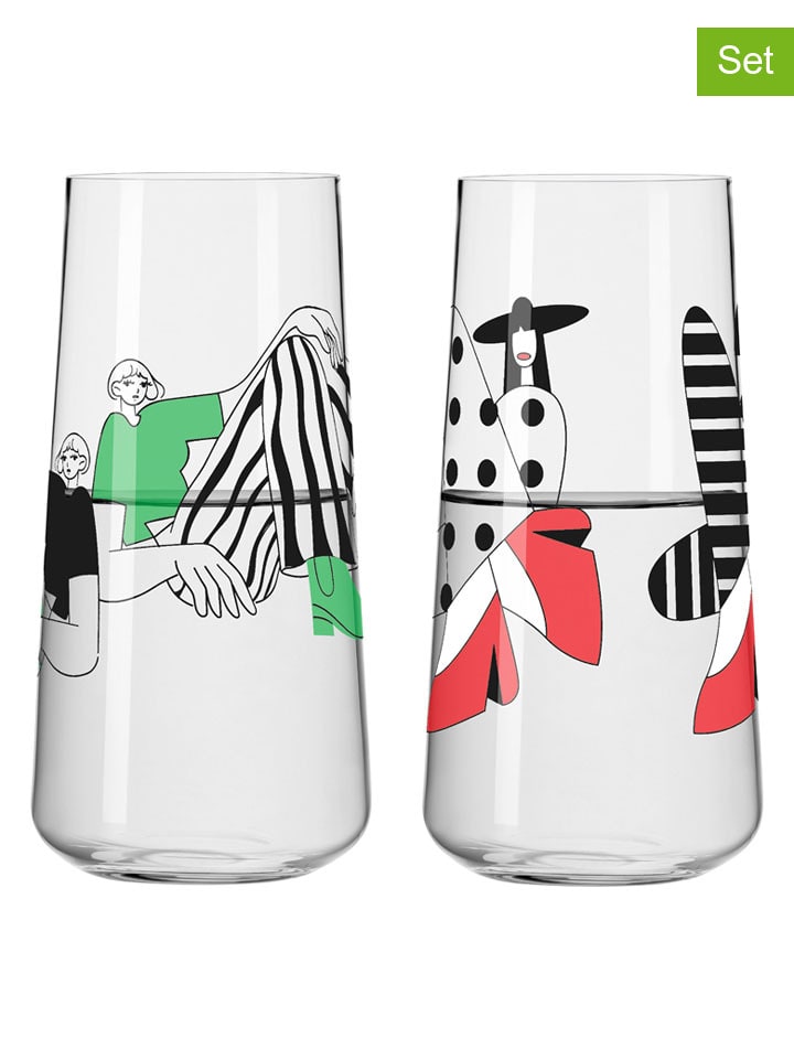 Szklanki (2 szt.) "Online Fashion" w kolorze czarno-zielonym - 500 ml