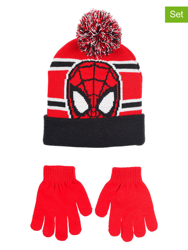 2tlg. Set: Mütze & Handschuhe "Spiderman" in Rot