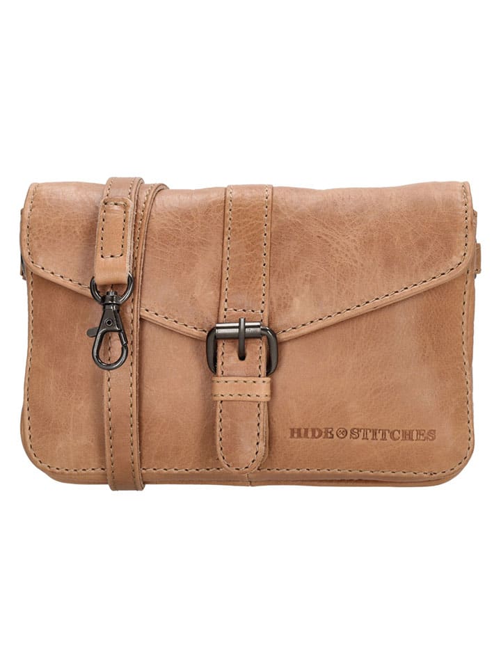 Leren schoudertas "Porto" camel - (B)19 x (H)11,5 x (D)5 cm