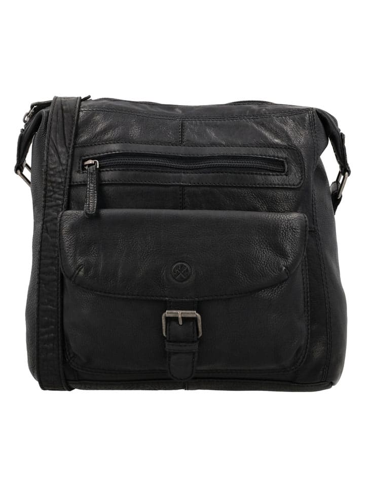 Leder-Umhängetasche "Paint Rock" in Schwarz - (B)29 x (H)27 x (T)9 cm