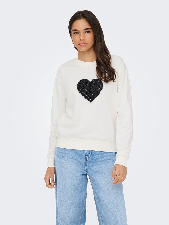 Sweatshirt "Paris" in Creme/ Schwarz