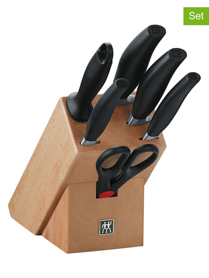 7tlg. Messerblock-Set ''Five Star'' in Hellbraun/ Schwarz